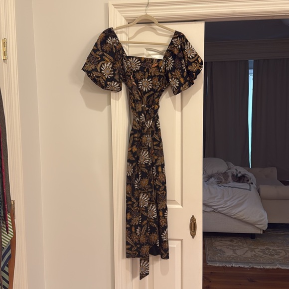 Cleobella Asymmetrical Floral Dress in Black and Brown - Picture 2 of 5